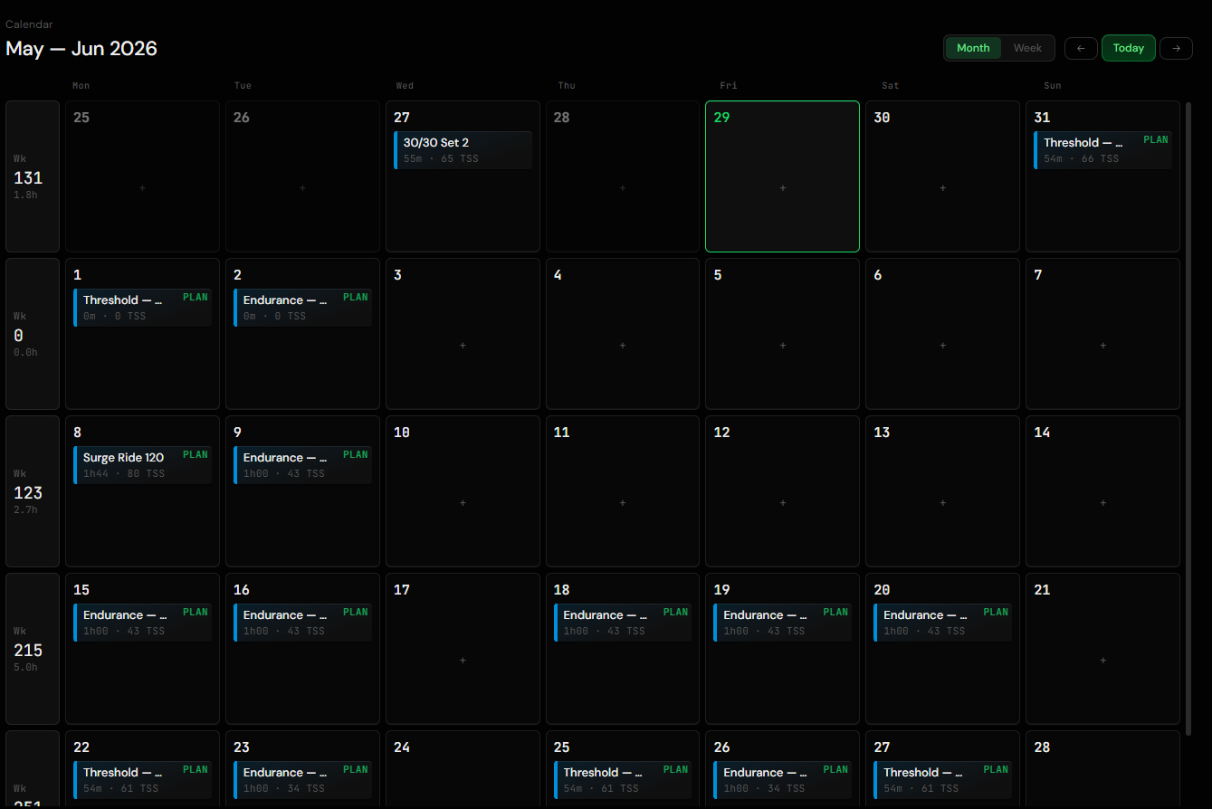Training calendar
